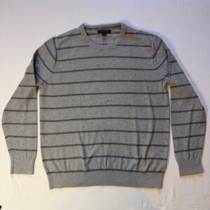 Banana Republic Gray and Black Striped‎ Crewneck Sweater Men's Large 100% Cotton